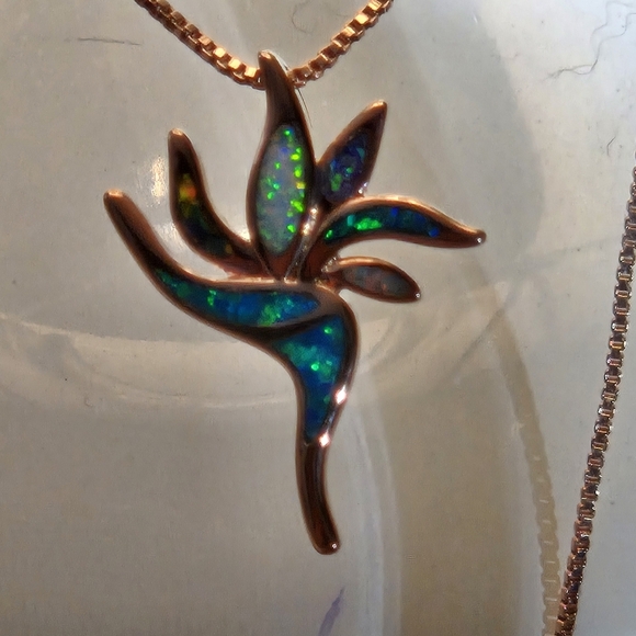 Long Opal Torch Pendant Necklace – 18K Gold Plated | Bold & Beautiful 16" + Ext - Picture 5 of 10